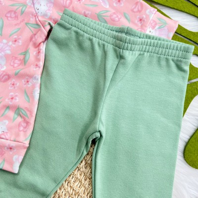 Conj. Blusa Ursinha com Plantinhas em Malha Térmica e Calça Legging - Rose e Verde